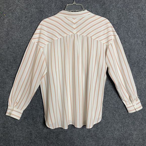 Loft Button Up Shirt Women XL Striped Chest Pockets Long Sleeve Soft Rayon - Picture 9 of 13